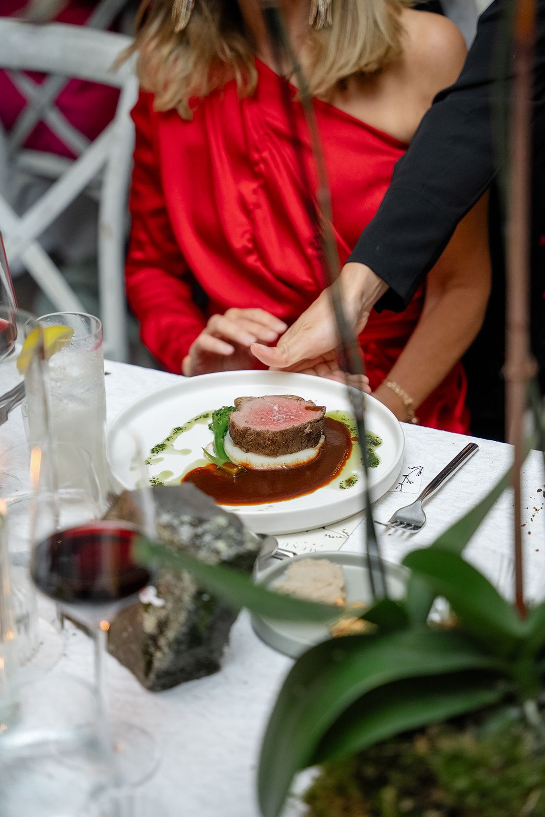 A catered dinner table by Catering by Fleuri